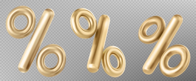 Бесплатное векторное изображение 3d золотой хромированный символ процента значок процента