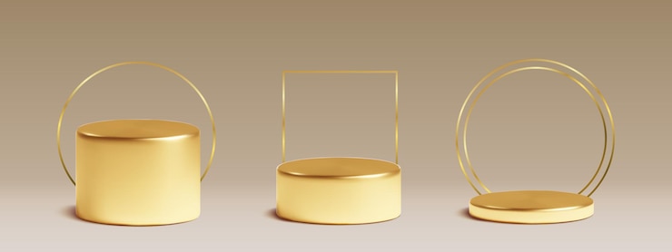 Free Vector 3d gold podium with frame award or product stage