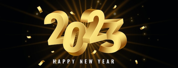 Free vector 3d golden 2023 text on new year celebration banner