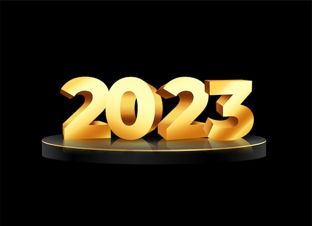 Free vector 3d golden 2023 text on podium platform for new year festival