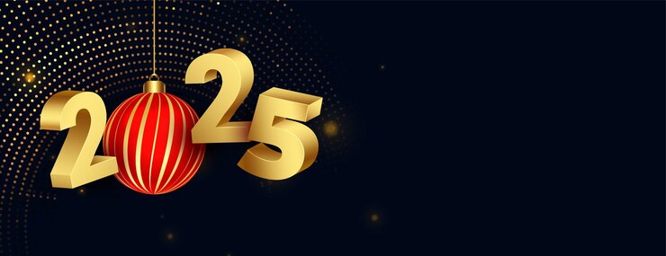 Free Vector 3d golden 2025 new year bauble banner with text space