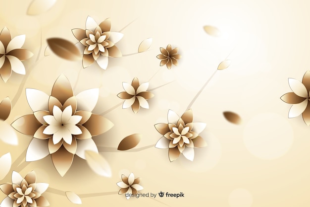 Free vector 3d golden flowers on beige background