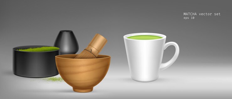 無料Vector 緑のマッチャパウダー 日本茶やラテ飲み物