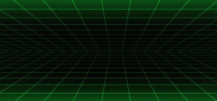Free Vector 3d green matrix line wire grid space background