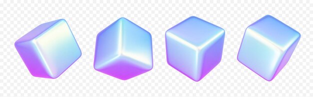 透明な背景に分離された 3 d ホログラフィック キューブ形状抽象的なベクトル グラフィック ピンクとブルーのホログラム効果でアイコン デザインをレンダリングするグラデーションの幾何学的な正方形の図創造的な未来的なポリゴン