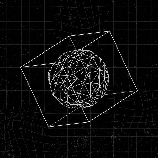 Free vector 3d icosahedron in a cube on a black background vector