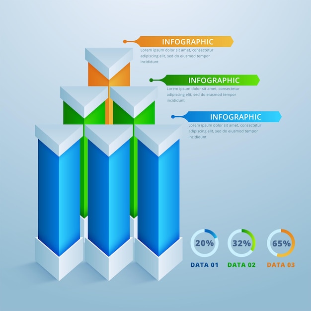 3D infographic design template and marketing icons