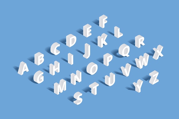 3d isometric alphabet. design letter, typography abc set, character geometric typo sign