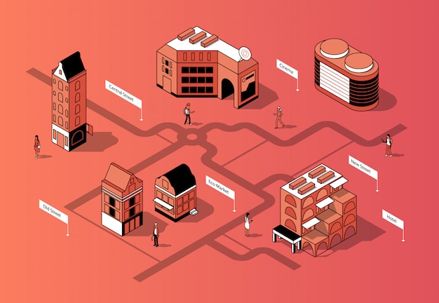 3d isometric city center. urban map