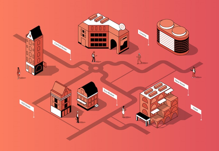 Free Vector 3d isometric city center. urban map