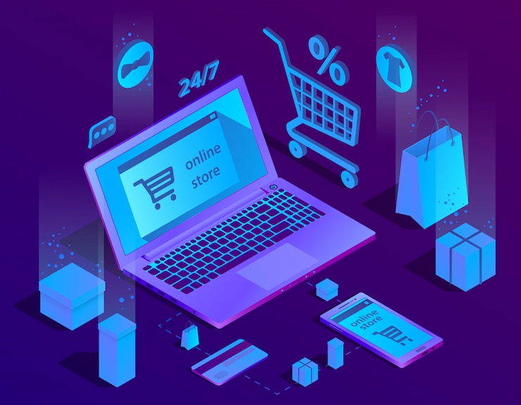 Free Vector 3d isometric e-commerce concept, online store
