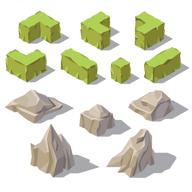 Download Free 3d Isometric Green Bushes Grey Stones Rocks For Garden Landscape Nature Objects Svg Dxf Eps Png Cut File Silhouette Download