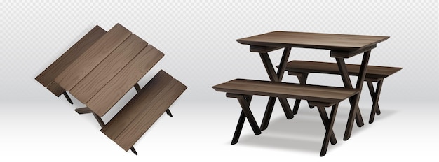 Free vector 3d isometric picnic table wooden bench furniture