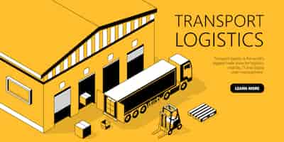 Vettore gratuito modello di sito 3d isometrico - logistica dei trasporti