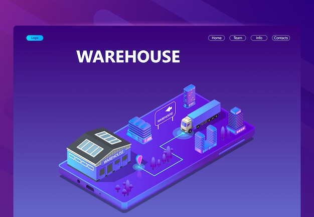 Free vector 3d isometric site - warehouse with tracking