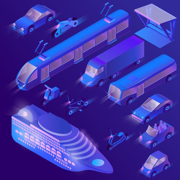 Free vector 3d isometric ultra violet urban transportation