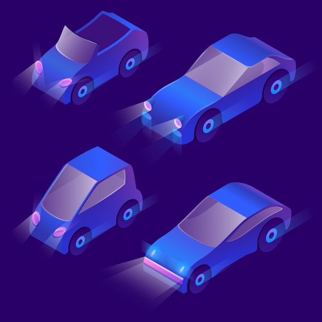 Free vector 3d isometric urban transportation with headlights