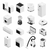 Free vector 3d isometrics home appliances icon set small household appliances and large white and isolated