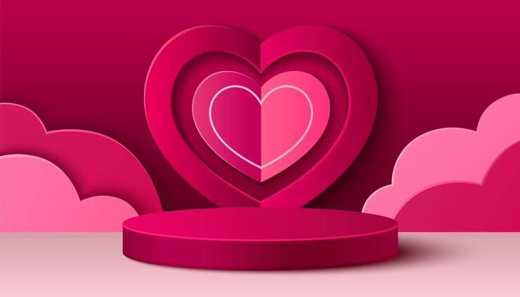 Free Vector 3d live pink podium heart shape product stage