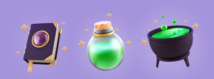 Free Vector 3d magic icon for halloween with witch cauldron