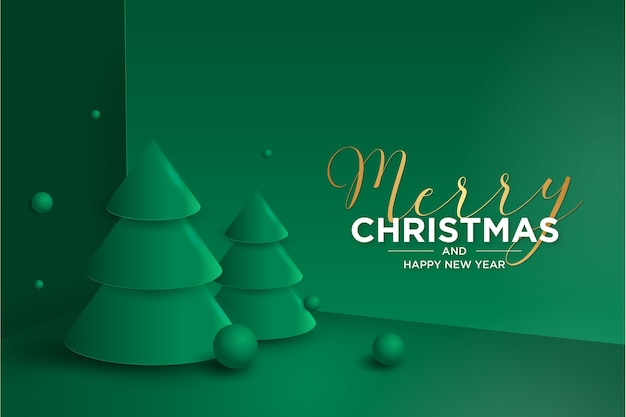 3d Merry Christmas and New Year Card with Christmas Tree