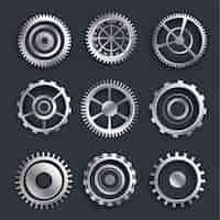 Free vector 3d metallic cog and gears set of nine design