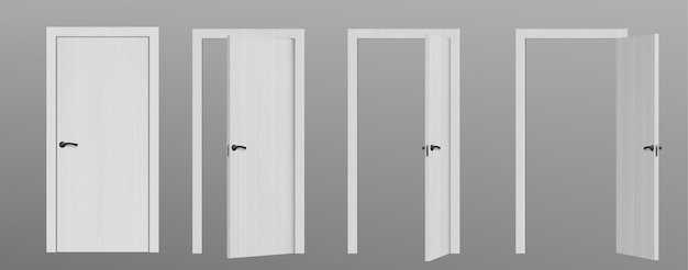 Бесплатное векторное изображение 3d открыть и закрыть дверь белого дома или комнаты
