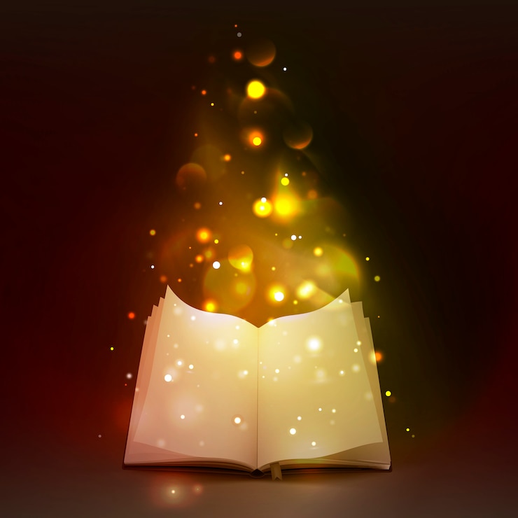 Free Vector 3d open book with magic lights
