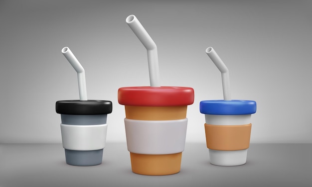 Free vector 3d paper coffee cups mockup vector illustration