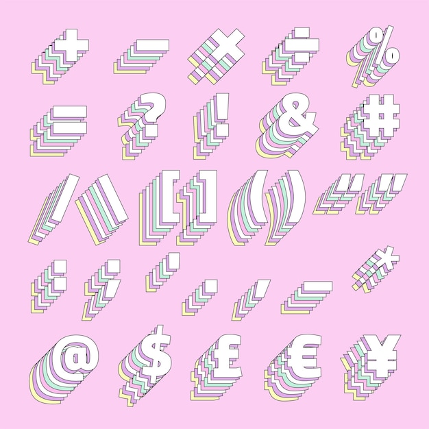 3d pastel symbol set vector retro typography