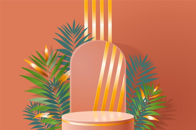 3d podium background with golden elements