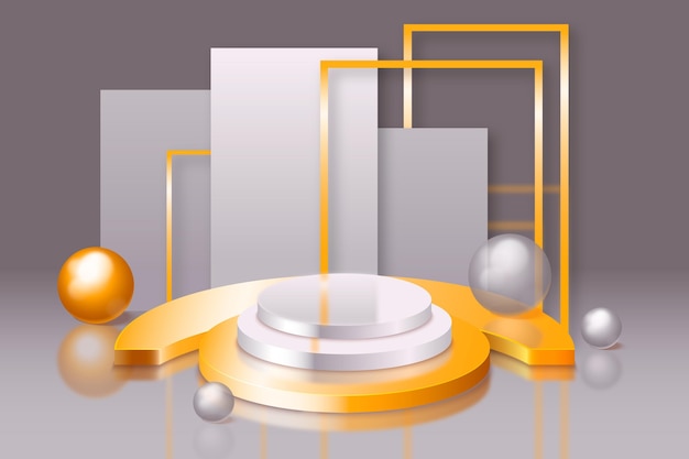 3d podium background with golden elements