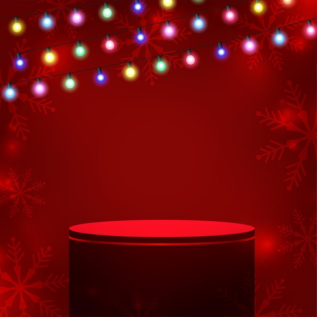 Free vector 3d podium design on red background with decorative lights