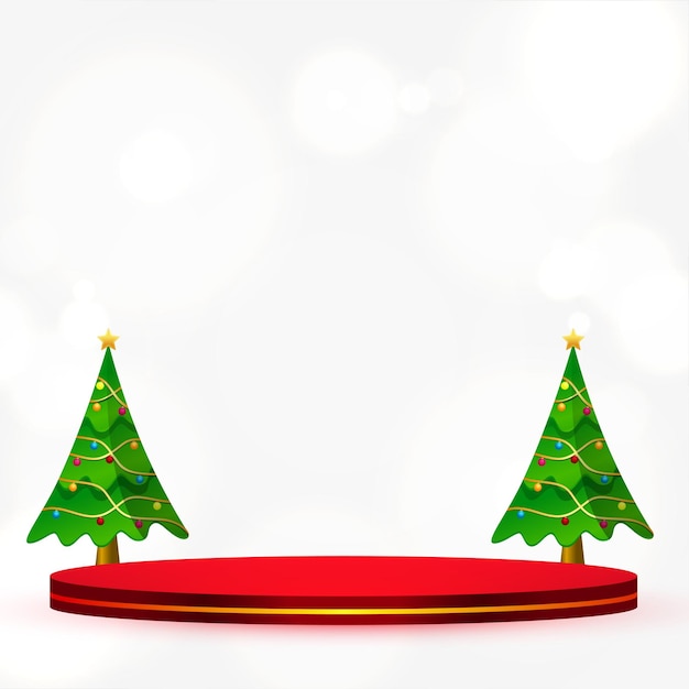 3d podium design with isolated xmas tree for merry christmas vector illustration