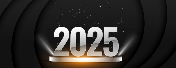 Free Vector 3d podium platform 2025 new year dark banner design
