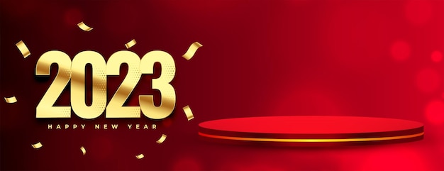 Free vector 3d podium platform on new year 2023 event banner