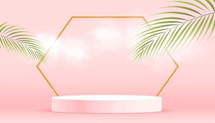 Free Vector 3d podium platform smoky background for object showcase with golden frame