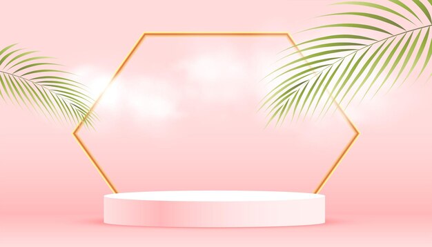 3D-подиумная платформа с дымящимся фоном для витрины объектов с золотой рамой
