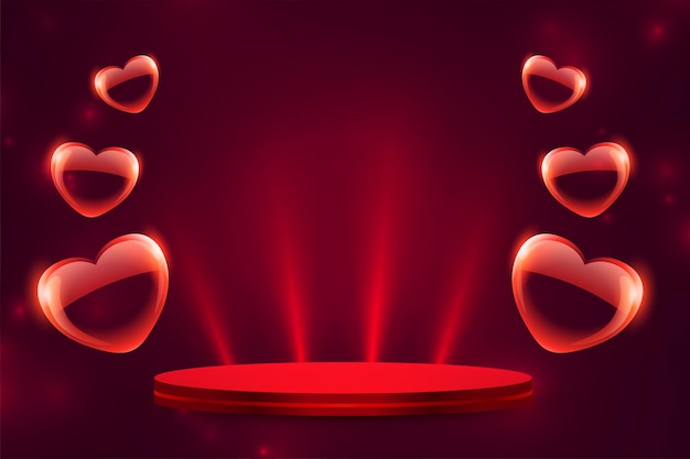 Vettore gratuito piattaforma del podio 3d con effetto luce per san valentino