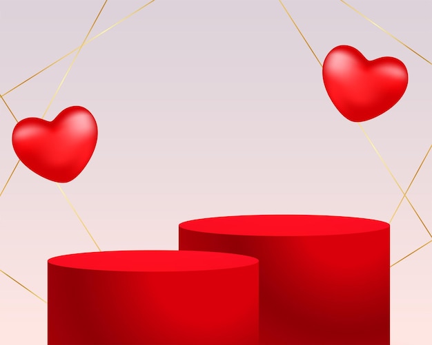 Free vector 3d podium platform with lovely hearts for valentines day