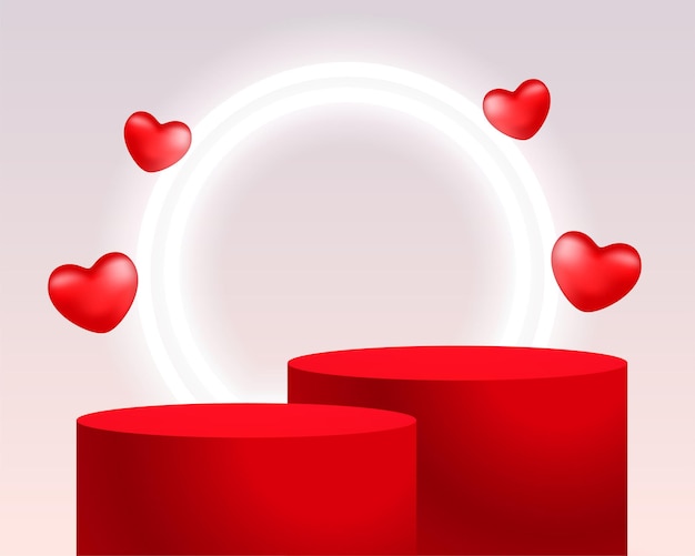 Free vector 3d podium platform with neon frame for valentines day