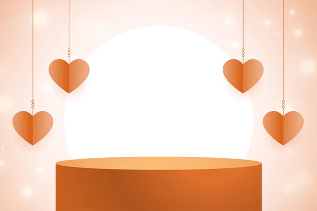 Free vector 3d podium platform with paper hearts for valentines day