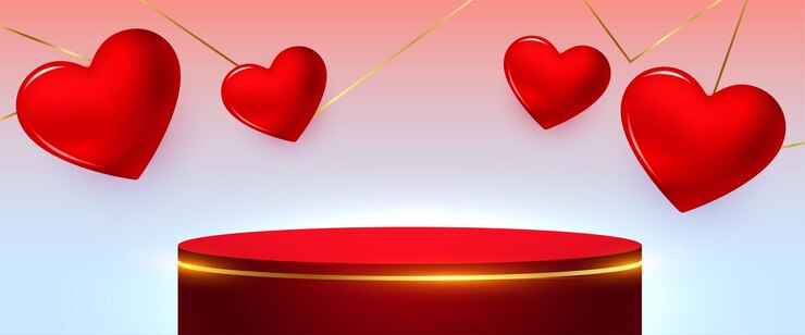 Free Vector 3d podium platform with realistic heart for valentines day celebration