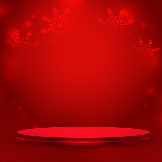Free vector 3d podium with red snowflake festival season background