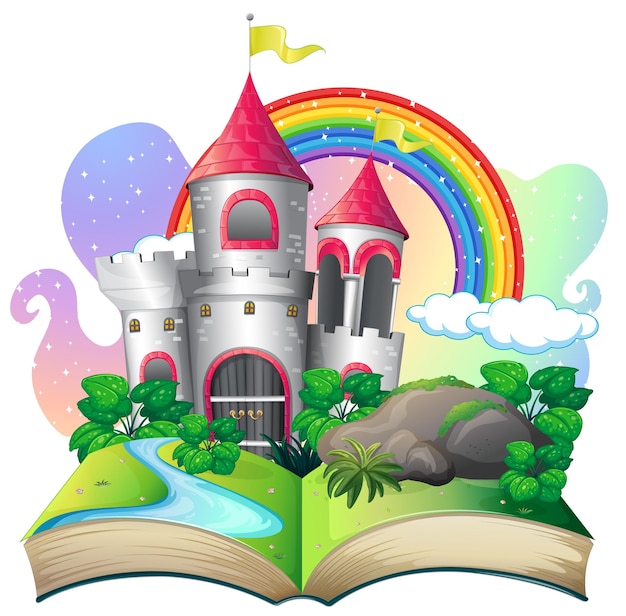 Free vector 3d pop up book with castle fairy tale theme