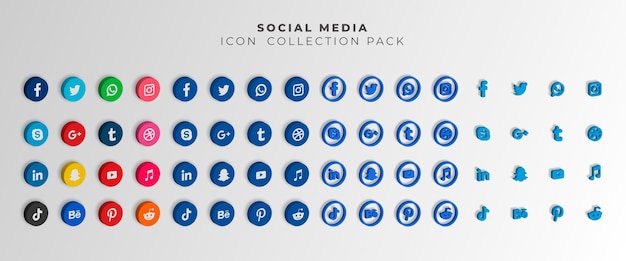 3d popular social website icons with banners set free icons