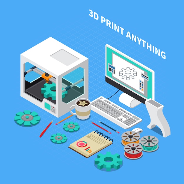 Vettore gratuito industria della stampa 3d