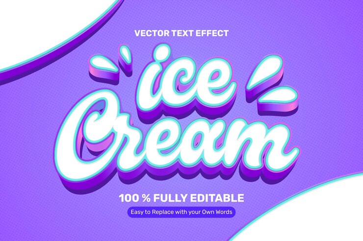 무료 Vector 3d 보라색 아이스크림 텍스트 효과