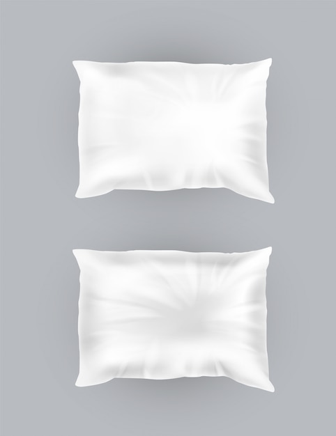 Free vector 3d realistic comfortable square pillows. template, mock up of white fluffy crumpled cushion f