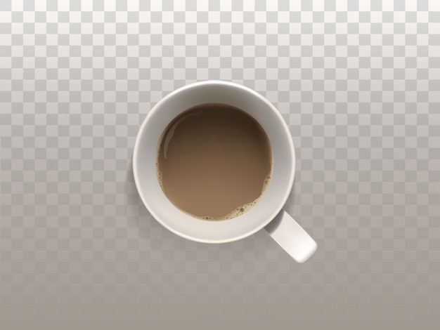 3d realistic cup of coffee, top view, isolated on translucent background.